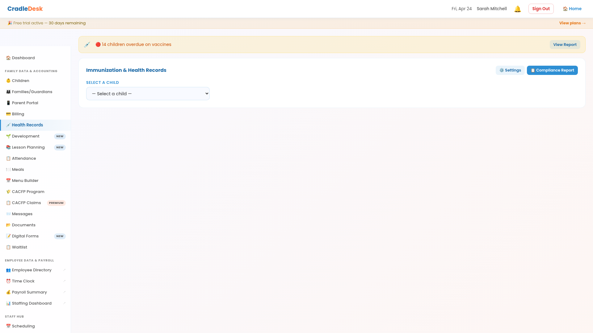 Health Records and Immunization tracking with CDC compliance