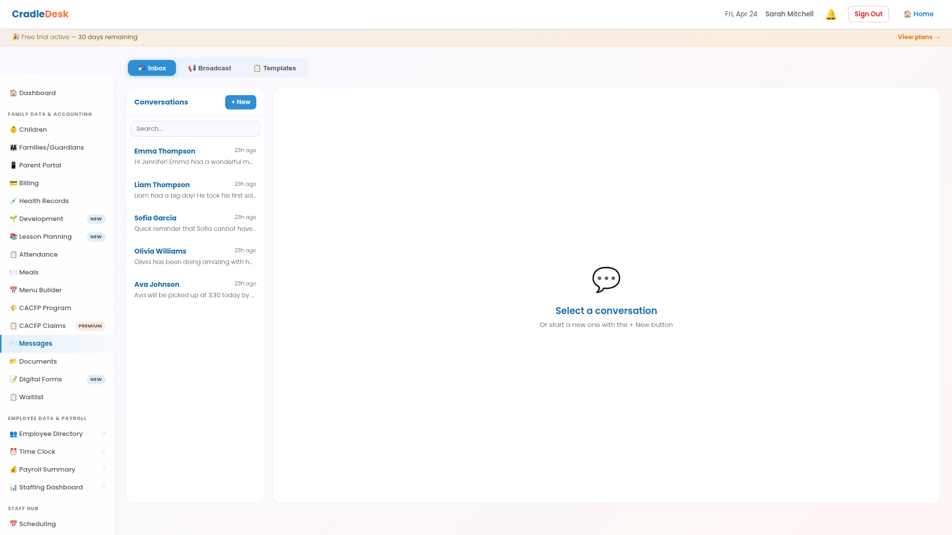 Parent Messaging with two-way threads and approval badges